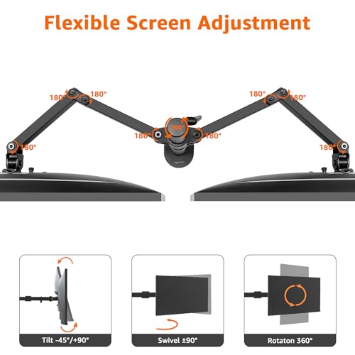 Amazon Basics Adjustable Dual Monitor Desk Mount, Holds up to 32" Monitors, Black view 3