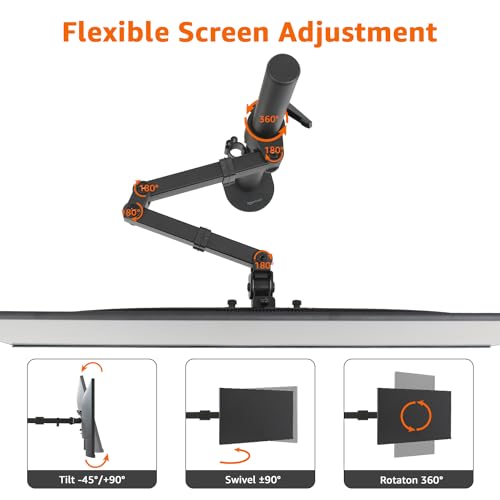 Amazon Basics Adjustable Single Computer Monitor Desk Mount Arm, Holds up to 32" and Ultrawide Monitors, Black view 3