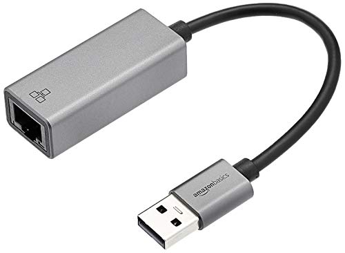 Amazon Basics Aluminum USB 3.0 Gigabit Ethernet RJ45 Adapter, Plug and Play, Portable, No Drivers Needed, Gray, 1.97 x 0.83 x 0.59 inches