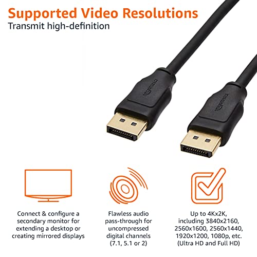 Amazon Basics DisplayPort to DisplayPort 1.2 Cable, 4K@60Hz, 2K@165Hz, 2K@144Hz Video Resolution, Gold-Plated Connectors, 3 Feet, Black view 3