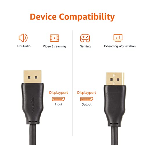 Amazon Basics DisplayPort to DisplayPort 1.2 Cable with 4K@60Hz, 2K@165Hz, 2K@144Hz Video Resolution, 10 Feet for Personal Computer, Black