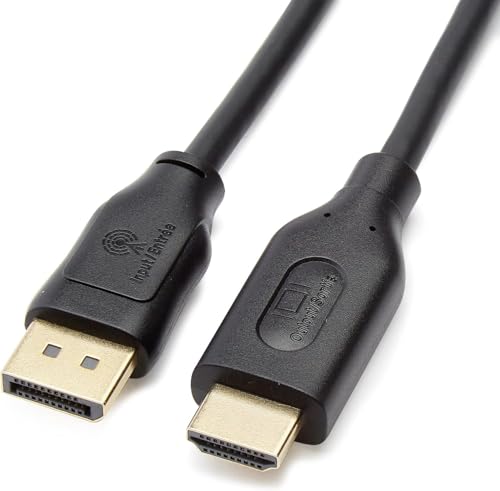 Amazon Basics DisplayPort to HDMI Cable, Uni-Directional, 4K@30Hz, 1920x1200, 1080p, Gold-Plated Connectors for Enhanced Picture Quality and Sound, 6 ft, Black