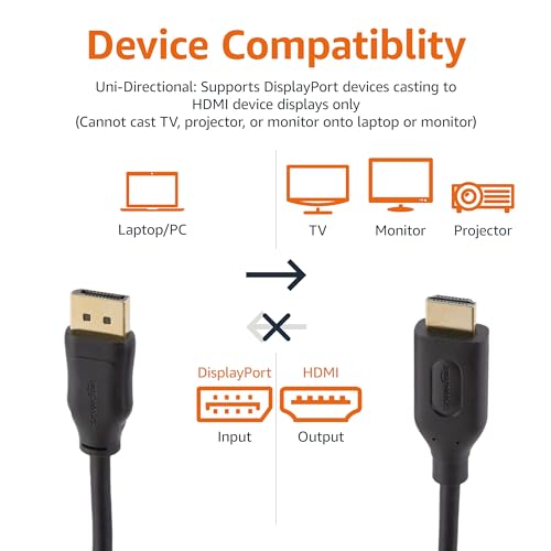 Amazon Basics DisplayPort to HDMI Display Cable, Uni-Directional, 6 ft - Case of 52, Black