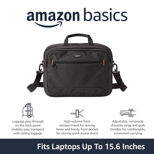 Amazon Basics Laptop Carrying Case with Shoulder Strap, 15.6-inch, Black, Large Capacity Office Work Bag, 10-Pack view 3