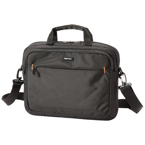 Amazon Basics Laptop Tablet Carrying Case with Shoulder Strap and Grab Handles, 14-inch, Black, Compartments for Storage