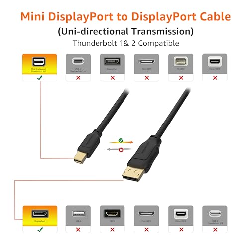Amazon Basics Mini DisplayPort to DisplayPort Cable, 4K Display, Gold-Plated Plugs, 6 Foot, Black view 3