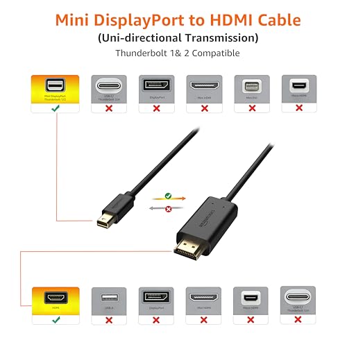 Amazon Basics Mini DisplayPort to HDMI Cable for MacBook Air/Pro, 1080p, Gold-Plated Plugs, 6 Foot, Black view 3
