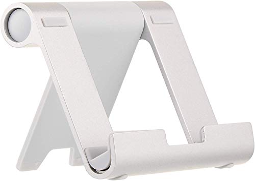 Amazon Basics Multi-Angle Portable Foldable Stand for Tablets, E-Readers and Phones, Non-Slip Desktop Holder for iPads, iPhones, Kindles, Hands-Free Viewing - Silver
