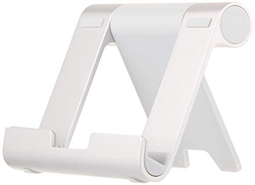 Amazon Basics Multi-Angle Portable Foldable Stand for Tablets, E-Readers and Phones, Non-Slip Desktop Holder for iPads, iPhones, Kindles, Hands-Free Viewing - Silver view 2