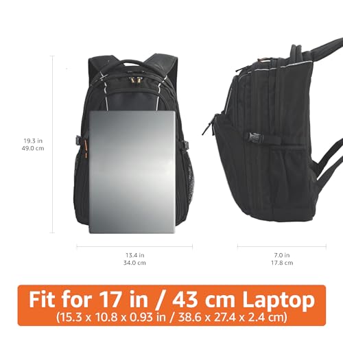 Amazon Basics Padded Laptop Backpack with Water Bottle Pockets, Travel Work Bag with Compartments, Fits Up to 17-Inch Laptops, Black view 2