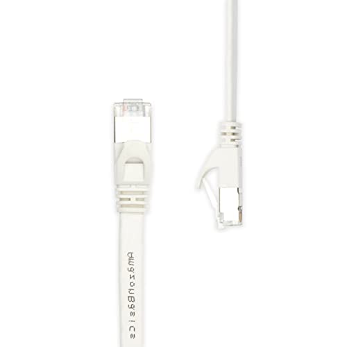 Amazon Basics RJ45 Cat 7 Ethernet Patch Cable, Flat, 600MHz, Snagless, Includes 15 Nails, 30 Foot, White