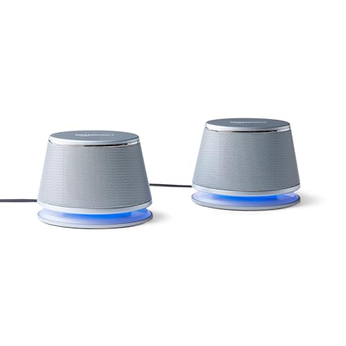 Amazon Basics Stereo 2.0 Speakers for PC or Laptop with Volume Control, 3.5mm Aux input, USB-Powered, 1 Pair, Silver