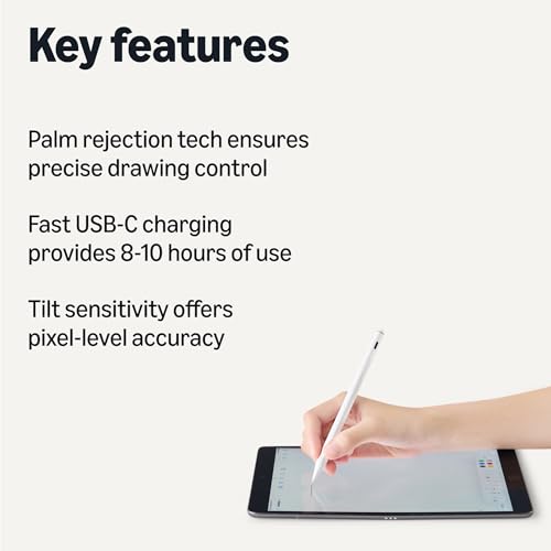 Amazon Basics Stylus Pencil Compatible with iPad 10th Generation (2018-2025), Pen with Palm Rejection view 2