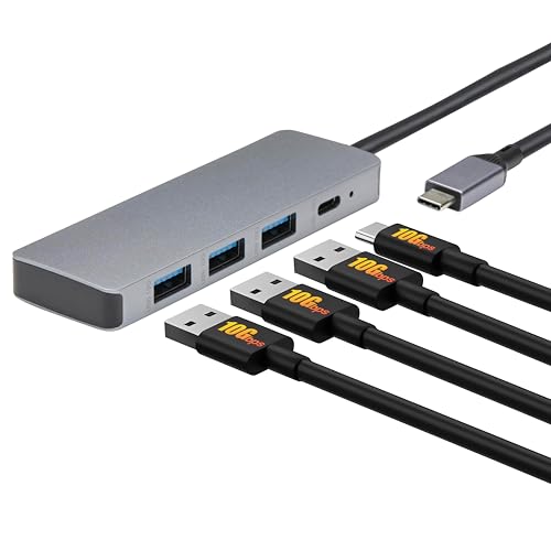 Amazon Basics USB 3.2/3.1 Gen 2 Hub Dock, 10Gbps, USB-C to 1xUSB-C / 3xUSB-A Works with Windows/Mac, Silver, Black
