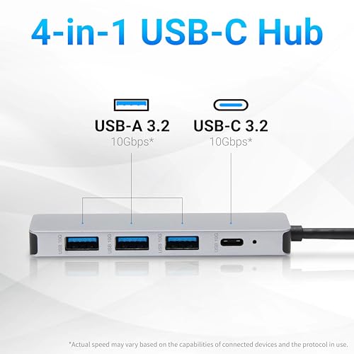 Amazon Basics USB 3.2/3.1 Gen 2 Hub Dock, 10Gbps, USB-C to 1xUSB-C / 3xUSB-A Works with Windows/Mac, Silver, Black