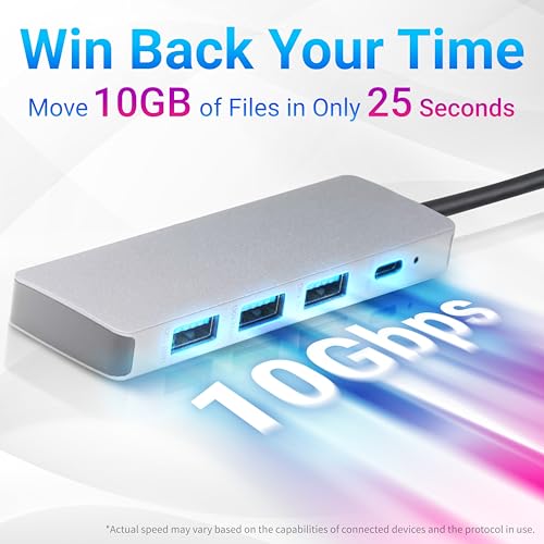 Amazon Basics USB 3.2/3.1 Gen 2 Multiport USB C Hub Dock, 10Gbps, USB-C to 1xUSB-C/3xUSB-A, Works with Windows/Mac, Silver, Black view 3