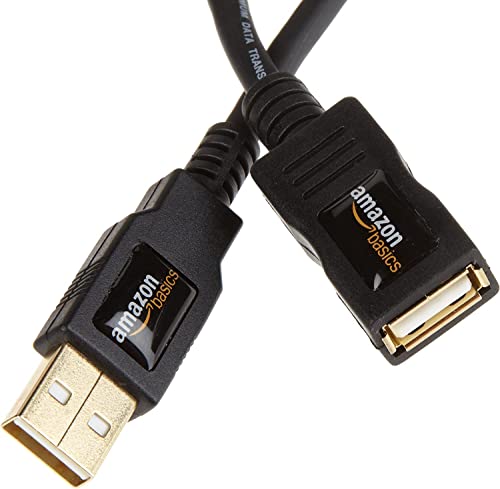 Amazon Basics USB-A 2.0 Extension Cable, Male to Female, 480Mbps Transfer Speed, 6.5 Foot, Black