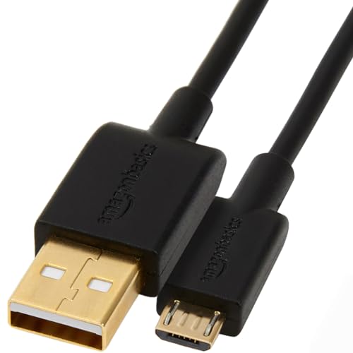 Amazon Basics USB-A to Micro USB Charging Cable, 480Mbps Data Transfer Speed, Gold-Plated Plugs, Compatible with Android Phones and Tablets, 6 Foot, Black