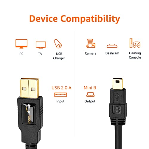 Amazon Basics USB-A to Mini USB 2.0 Cable, 480Mbps Transfer Speed with Gold-Plated Plugs, 3 Foot, Black view 3