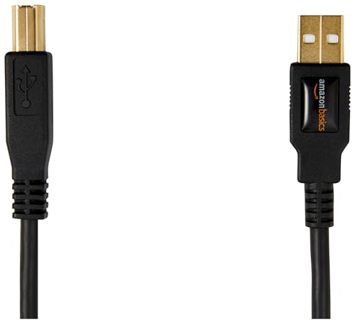 Amazon Basics USB-A to USB-B 2.0 Cable for Printer or External Hard Drive, Gold-Plated Connectors, 16 Foot, Black