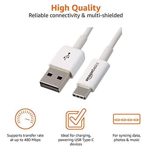 Amazon Basics USB-C to USB-A 2.0 Male Charger Cable, 3 feet (0.9 Meters), White, Laptop view 3