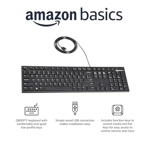 Amazon Basics Wired QWERTY Keyboard, Full-Sized, Black