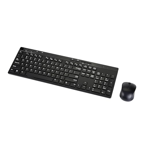 Amazon Basics Wireless Keyboard and Mouse Combo, Full-Sized, QWERTY Layout, 2.4 GHz USB Plug & Play Receiver, Sleek Design, Black
