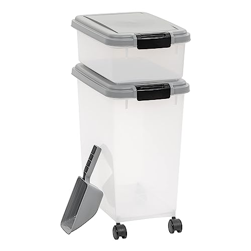 Amazon Basics 3-Piece Airtight Pet Food Storage Container Combo with Scoop, BPA Free, Removable Wheels, 33 QT + 12 QT
