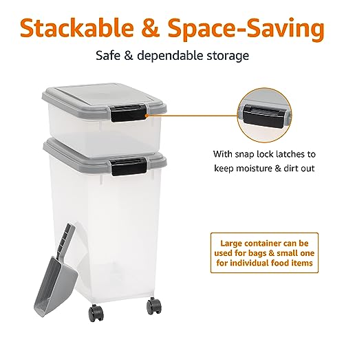 Amazon Basics 3-Piece Airtight Pet Food Storage Container Combo with Scoop, BPA Free, Removable Wheels, 33 QT + 12 QT view 3