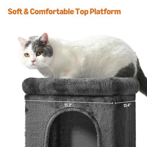 Amazon Basics 30 inch 2 Story Condo Cat Tree with Scratching Posts for Indoor Cats up to 16 lbs, Activity Center with Cozy Perch, Replaceable Hanging Pompom, Dark Gray