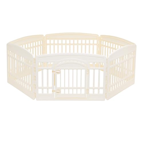 Amazon Basics 6-Panel Indoor Pet Dog Hexagonal Playpen, Puppy Playpen with Door, Easy Assemble Easy Storing, 24 in, Beige