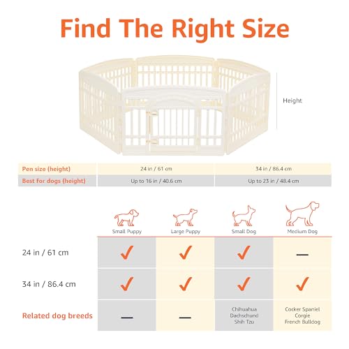 Amazon Basics 6-Panel Indoor Pet Dog Hexagonal Playpen, Puppy Playpen with Door, Easy Assemble Easy Storing, 24 in, Beige