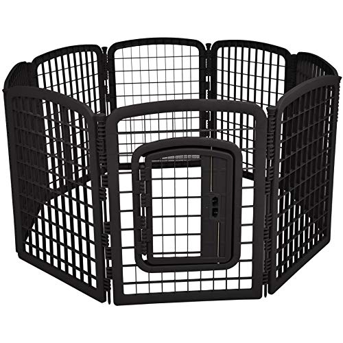 Amazon Basics 8-Panel Octagonal Plastic Dog Playpen, Portable Indoor/Outdoor Pet Fence with Gate, Exercise Pen for Puppies and Small Animals, 34 inches, Black