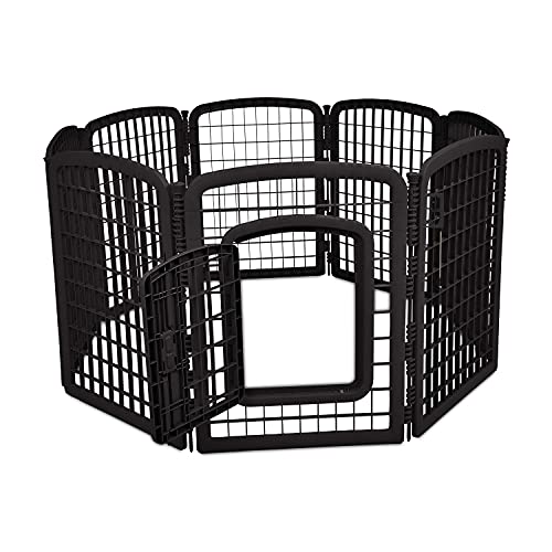 Amazon Basics 8-Panel Octagonal Plastic Dog Playpen, Portable Indoor/Outdoor Pet Fence with Gate, Exercise Pen for Puppies and Small Animals, 34 inches, Black view 2