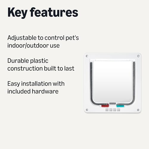 Amazon Basics Adjustable Plastic Dog and Cat Door with 4 Way Lock, Small, 7.5’’ x 7.4’’ x 2.24’', White view 2