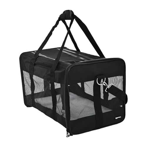 Amazon Basics Airline Approved Soft-Sided Mesh Pet Travel Carrier with Shoulder Strap, Portable, Washable Removable Fleece Pad for Dog, Cat, up to 16 pounds, 16.5" L x 10.6" W x 11" H, Black