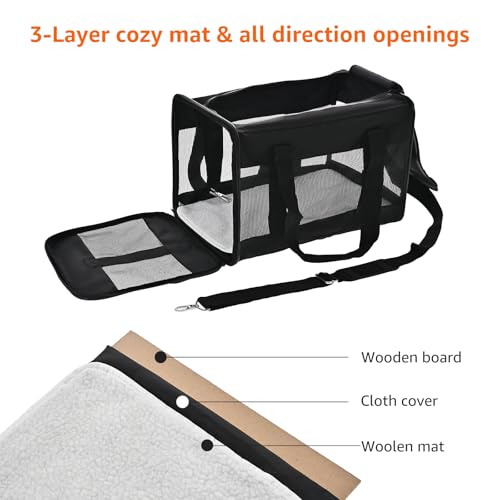 Amazon Basics Airline Approved Soft-Sided Mesh Pet Travel Carrier with Shoulder Strap, Removable Washable Fleece Pad, Top Opening, Ventilation for Dog, Cat, up to 22 pounds, 19.7Lx12Wx12H in., Black view 2