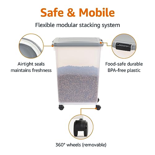 Amazon Basics Airtight Pet Food Storage Container with Scoop, BPA Free, Removable Wheels, 69 QT, Gray view 2