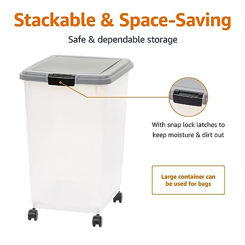 Amazon Basics Airtight Pet Food Storage Container with Scoop, BPA Free, Removable Wheels, 69 QT, Gray view 3