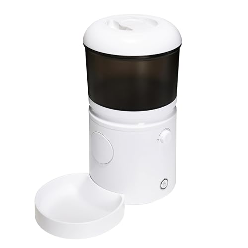 Amazon Basics Automatic Cat Feeder with Programmable Voice Recorder, Slow Feed, Portion Control, 4L Capacity, White