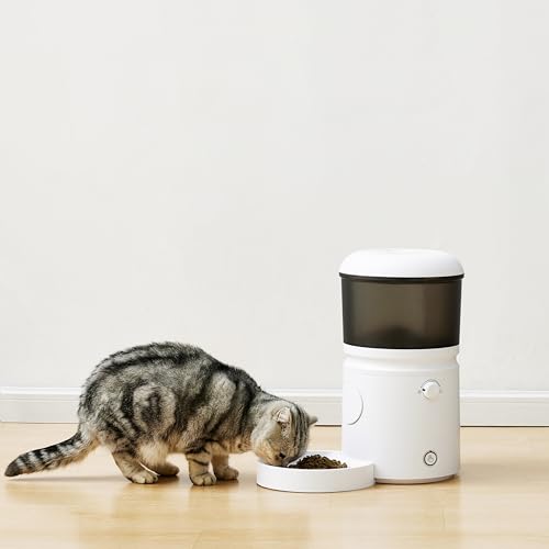 Amazon Basics Automatic Cat Feeder with Programmable Voice Recorder, Slow Feed, Portion Control, 4L Capacity, White view 2