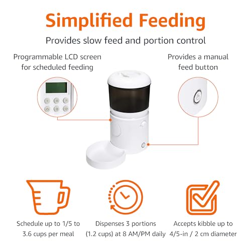 Amazon Basics Automatic Feeder for Cats and Dogs with Speed & Portion Control, 4L Capacity, White