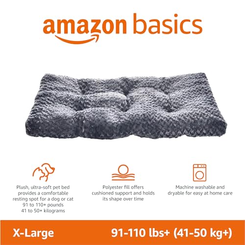 Amazon Basics Cat and Dog Bed and Crate Pad, Machine Washable, Indoor, 46 x 29 x 4 inches, Gray