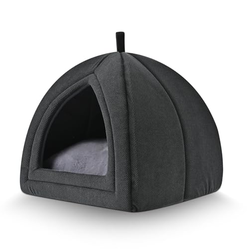 Amazon Basics Cat Cave Bed, 2-in-1 Foldable House for Indoor Cats, with Washable Cushion and Non-Slip Base, 17.5 x 17.5 Inches, Large