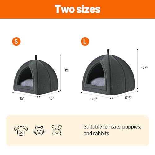 Amazon Basics Cat Cave Bed, 2-in-1 Foldable House for Indoor Cats, with Washable Cushion and Non-Slip Base, 15 x 15 Inches, Small