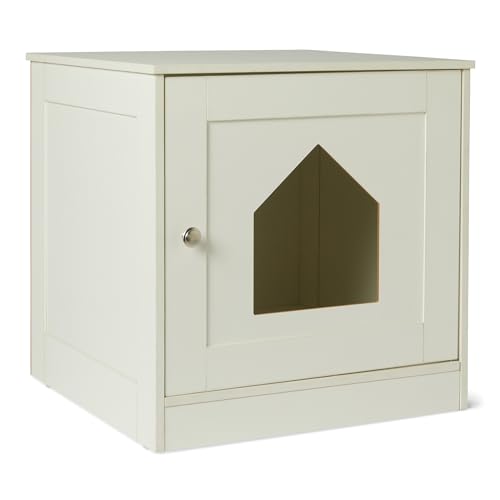 Amazon Basics Cat Litter Box Enclosure, Furniture-Style Cabinet with Drawer and Shelves, Hidden Cat Litter Box, White