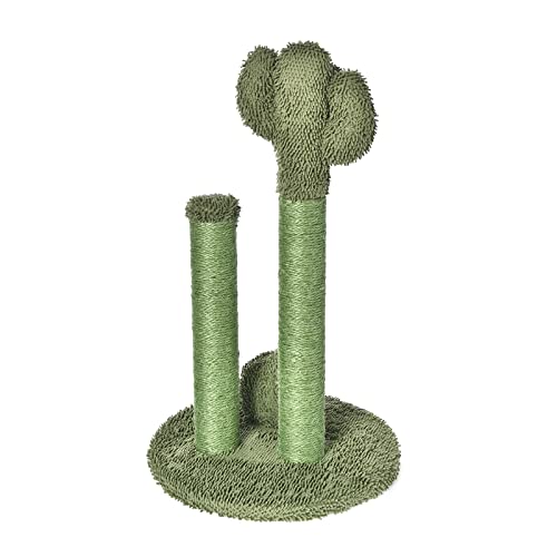 Amazon Basics Cat Scratcher - Indoor Cactus Triple Posts Cat & Kittens Scratching Post with Dangling Ball, Small (22.4"H) - Green
