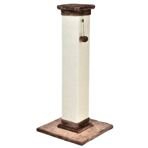 Amazon Basics Cat Scratcher - Indoor Classic Single Cat & Kittens Scratching Post with Sisal Rope, Jute Fiber, Large (35.4"H) - Brown