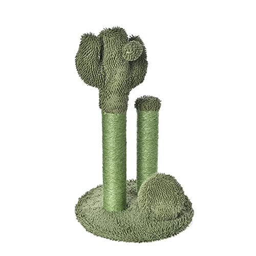 Amazon Basics Cat Scratching Post, Indoor Cactus Triple Posts for Cats & Kittens with Dangling Ball, Large, 27"H, Green