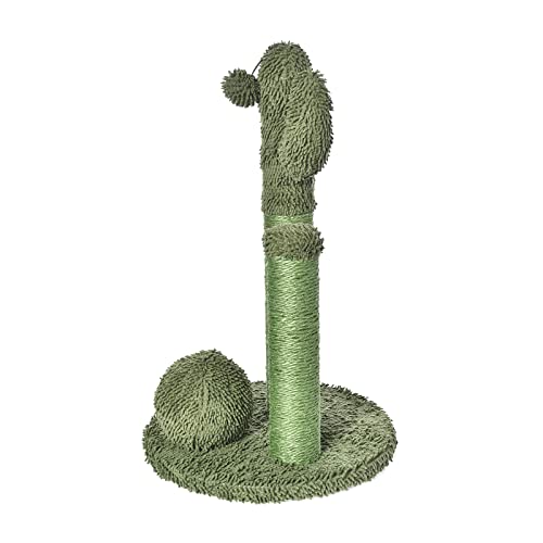 Amazon Basics Cat Scratching Post, Indoor Cactus Triple Posts for Cats & Kittens with Dangling Ball, Large, 27"H, Green view 2